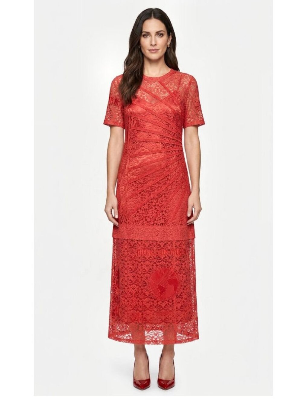 STELLA MCCARTNEY Red Lace THANKS GIRLS Dress, EU 42 COLOR: RED, Missing Slip